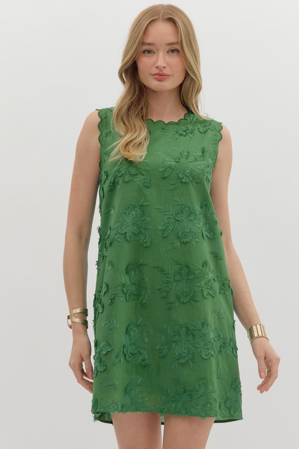 Basil Floral Applique Scallop Dress