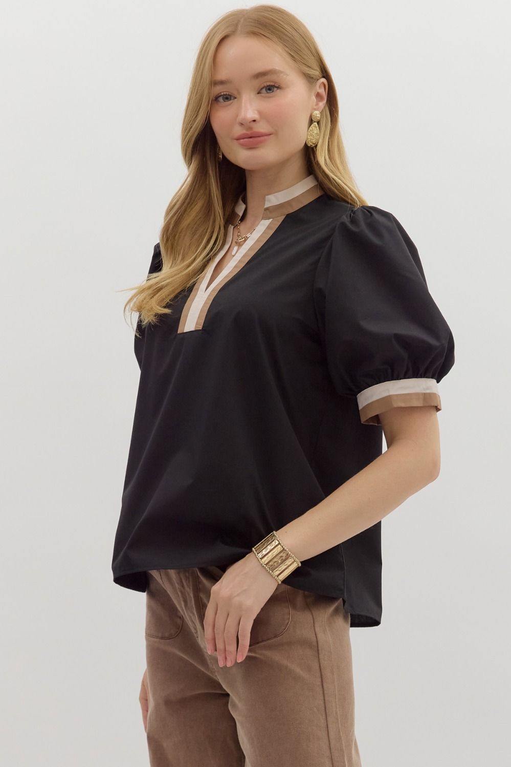 Black Contrast Stripe Collar + Top