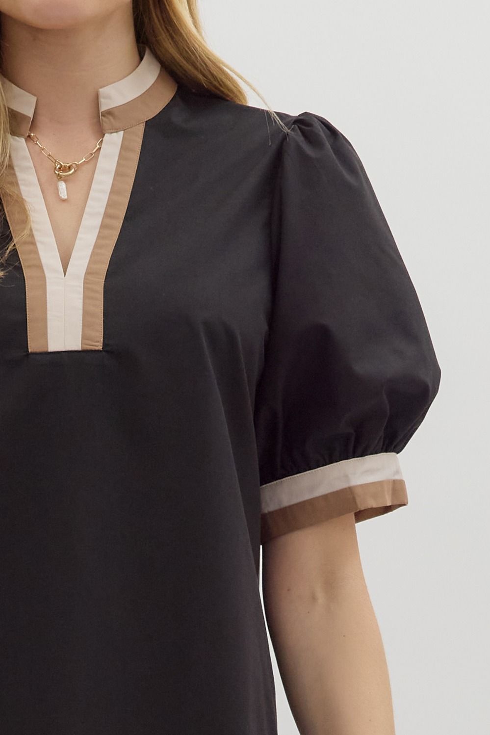 Black Contrast Stripe Collar + Top