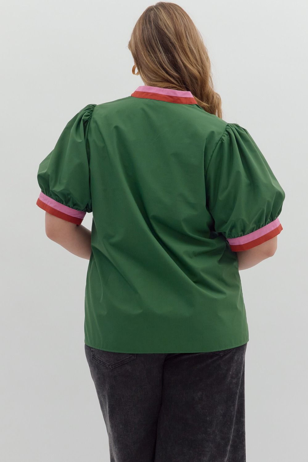Green Contrast Stripe Collar + Top