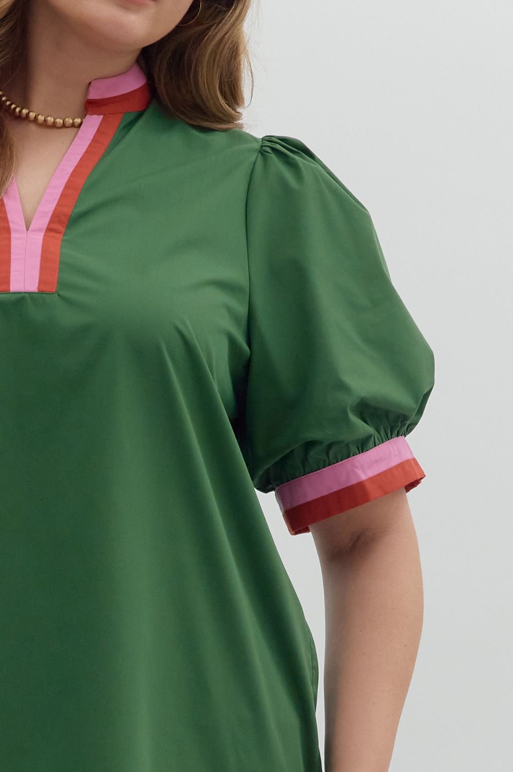 Green Contrast Stripe Collar + Top