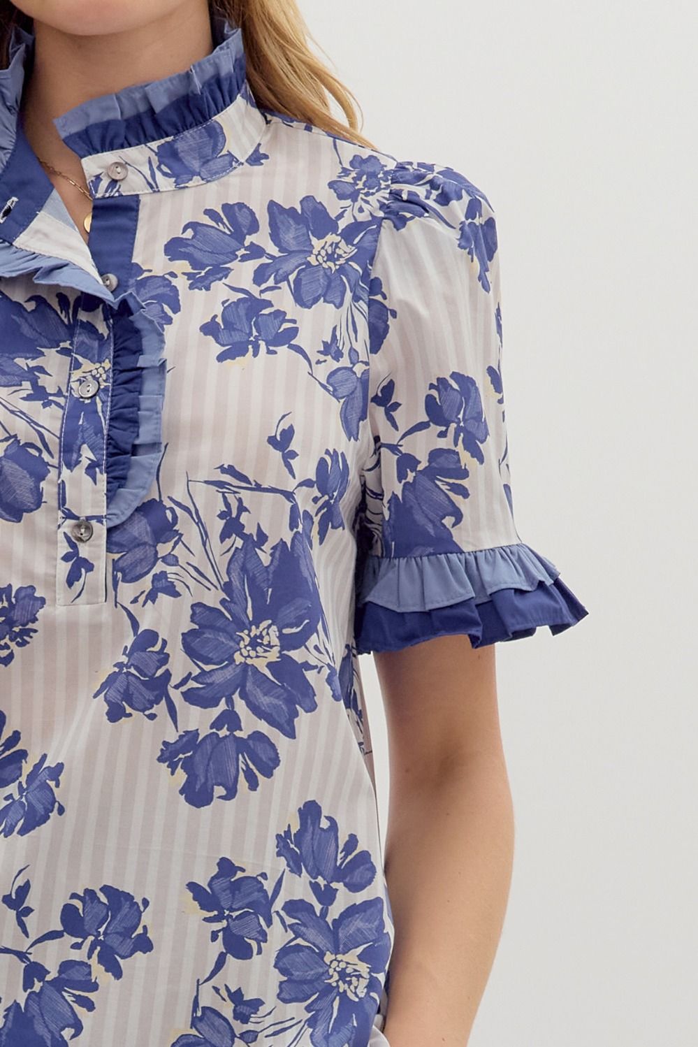Navy Floral Stripe Pattern Top