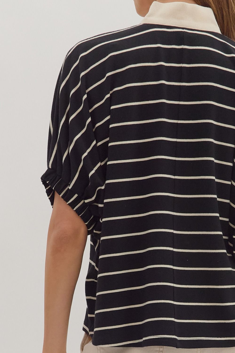 Black Stripe Dolman V-Neck Top