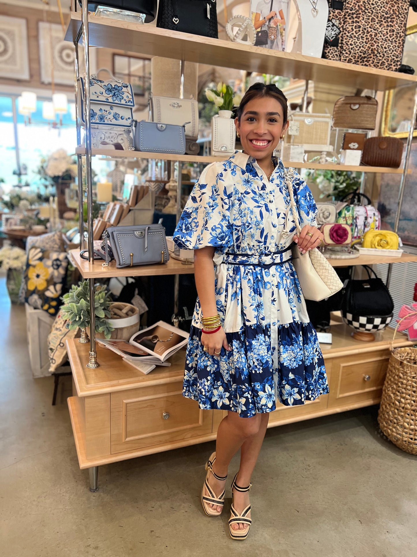 Blue & White Floral Print Dress