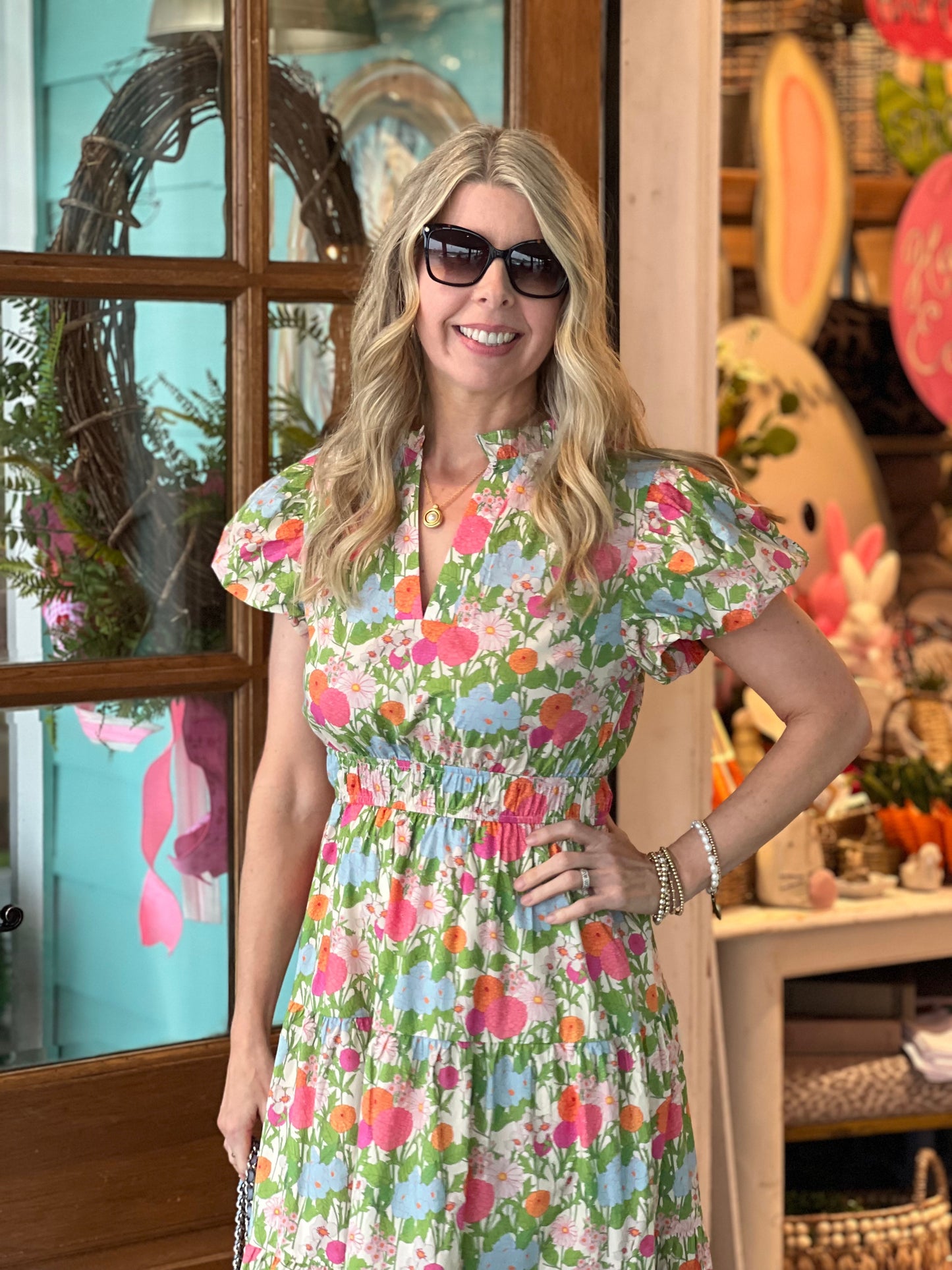 Marigold Print Puff Sleeve Dress