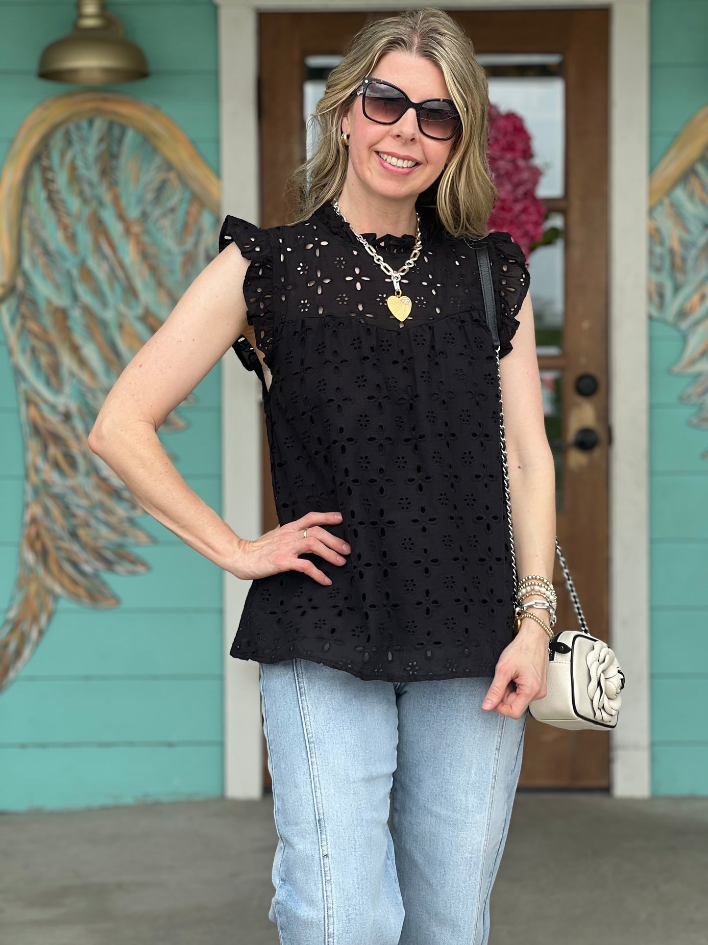 Bianca Black Eyelet Tank
