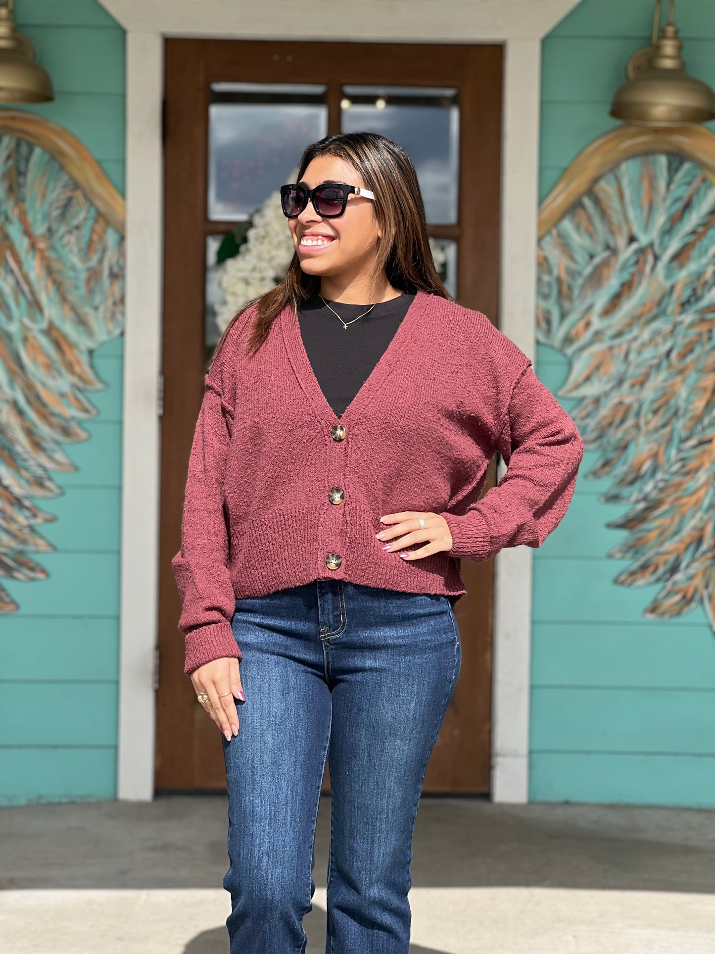 Merlot Button Cardigan