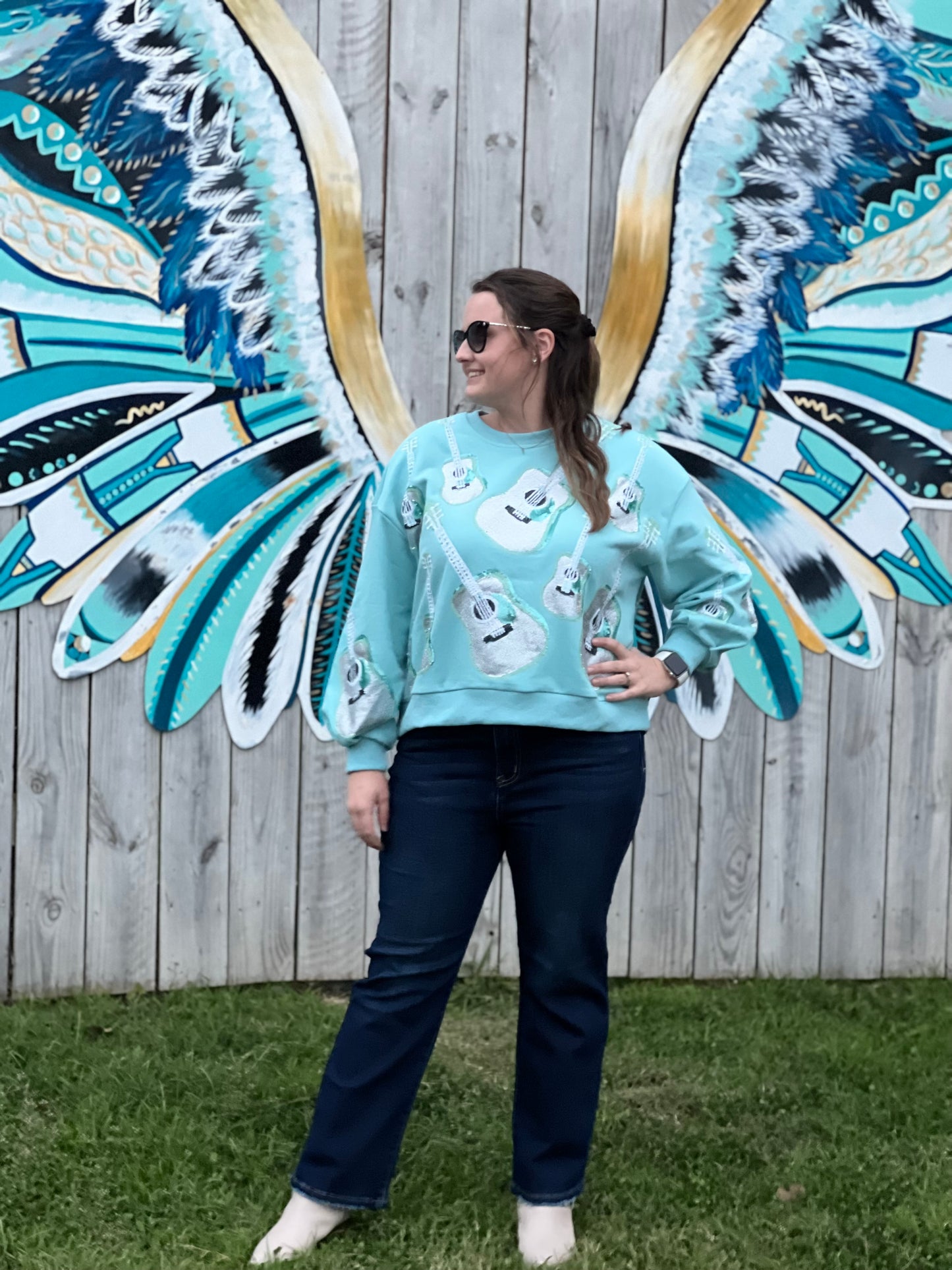Queen of Sparkles Mint Guitar Sweatshirt