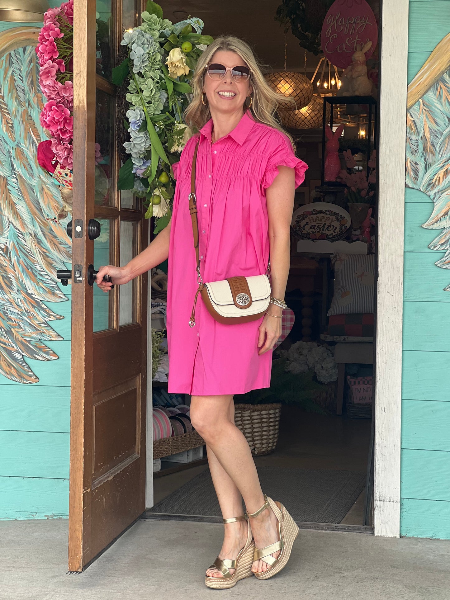 Abigail PINK Woven Button Down Dress