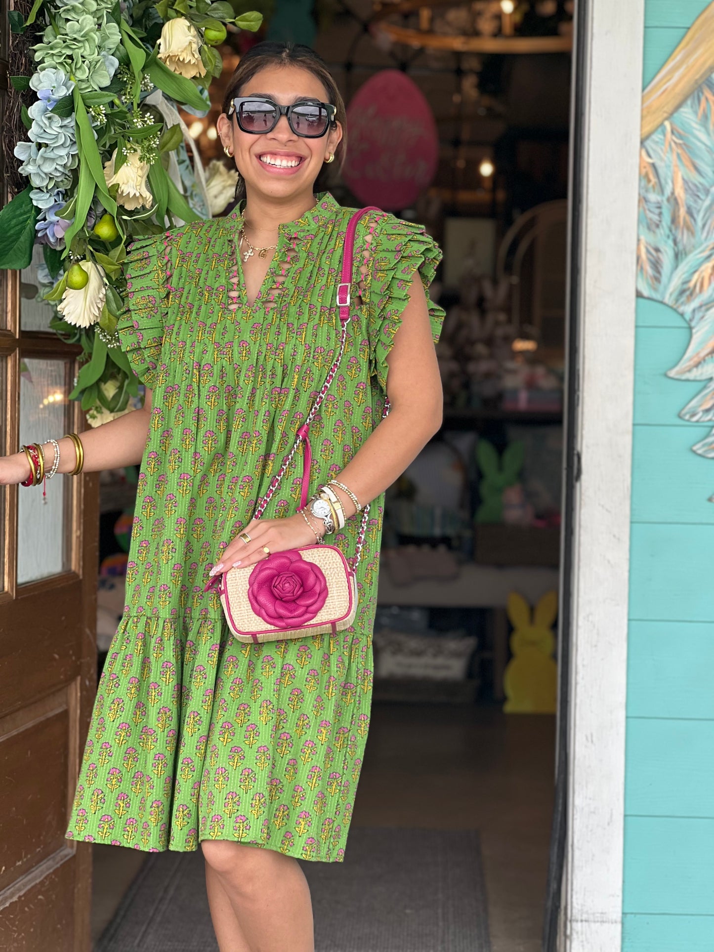 Green Floral Print Collins Dress