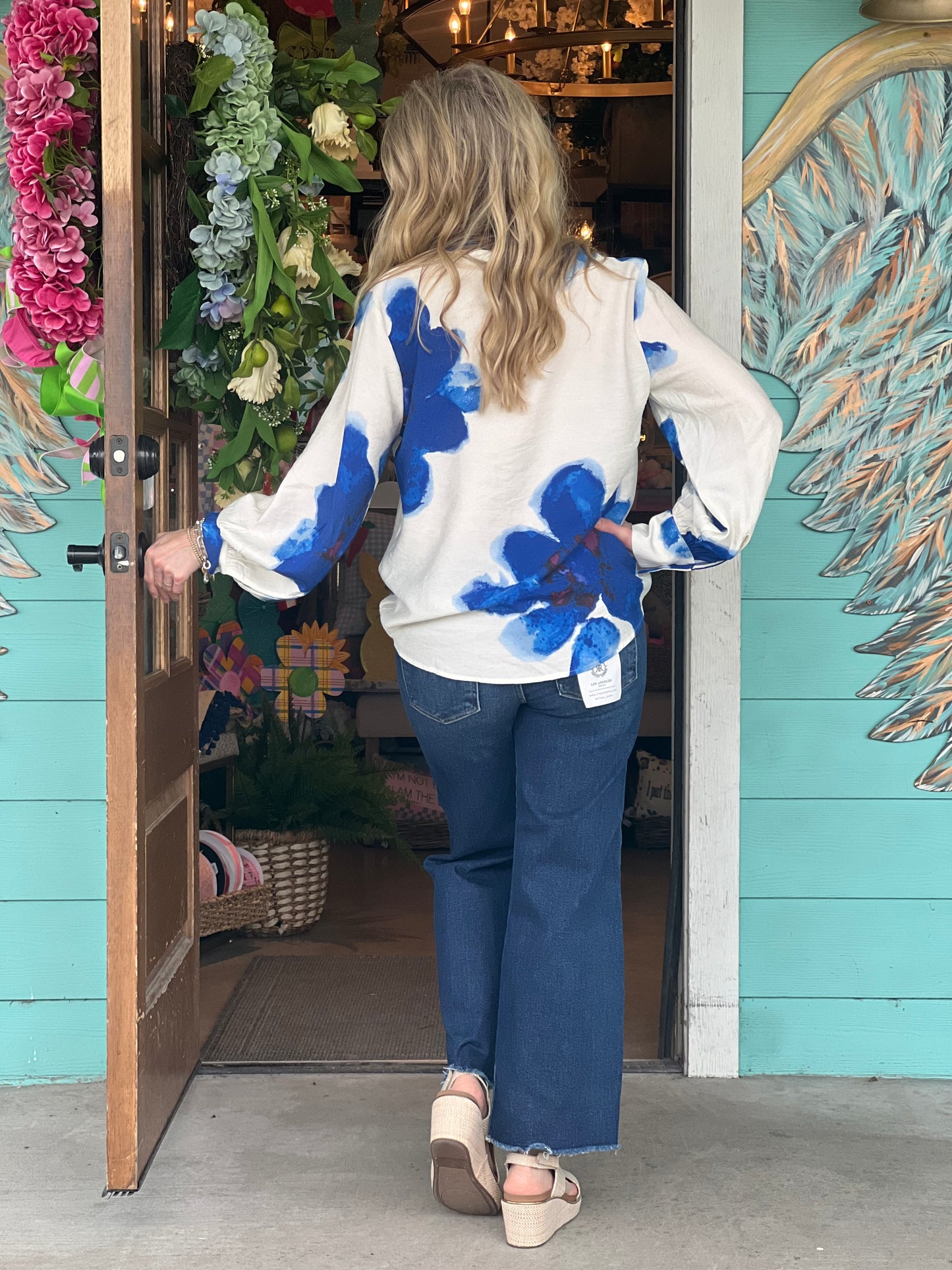 Royal Bold Floral Button Down Top