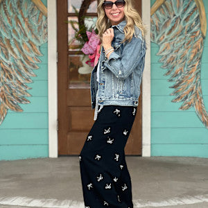 Black Wide Leg Bow Detail Pants