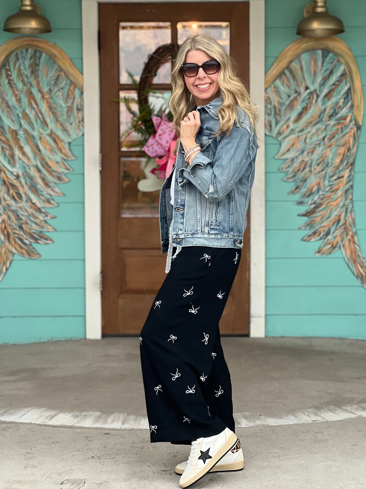 Black Wide Leg Bow Detail Pants