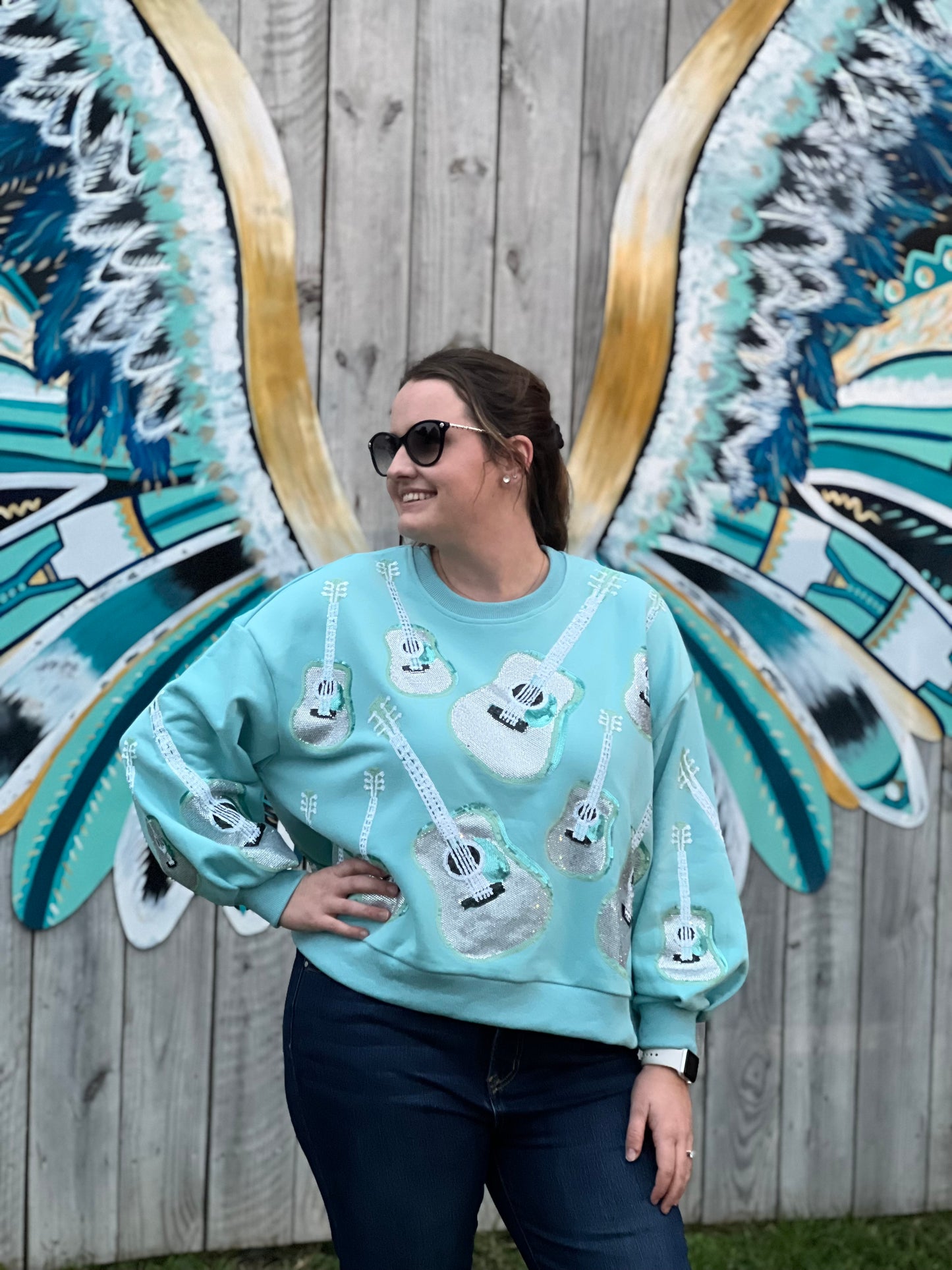 Queen of Sparkles Mint Guitar Sweatshirt