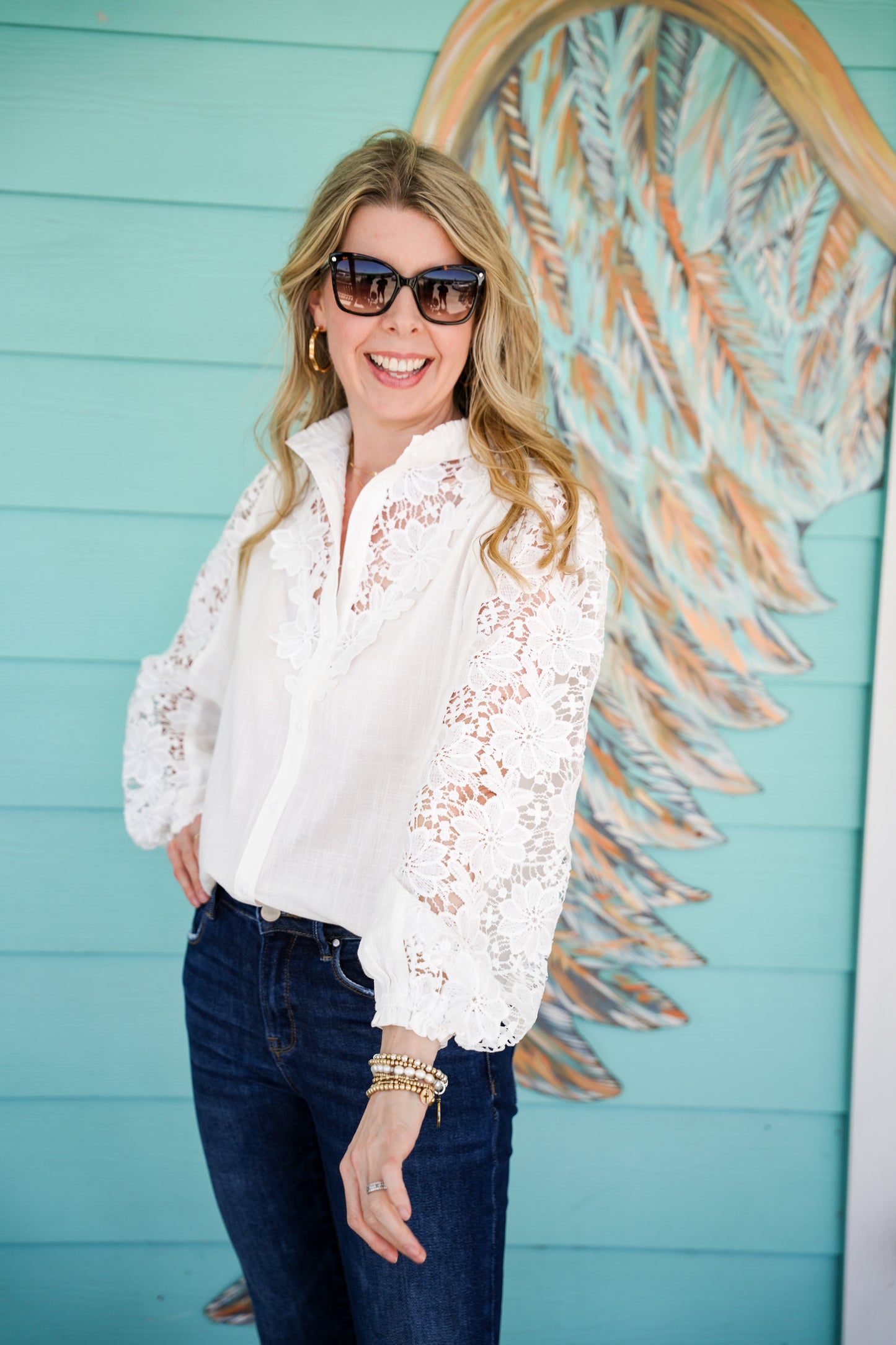 White Lace Trimmed Blouse