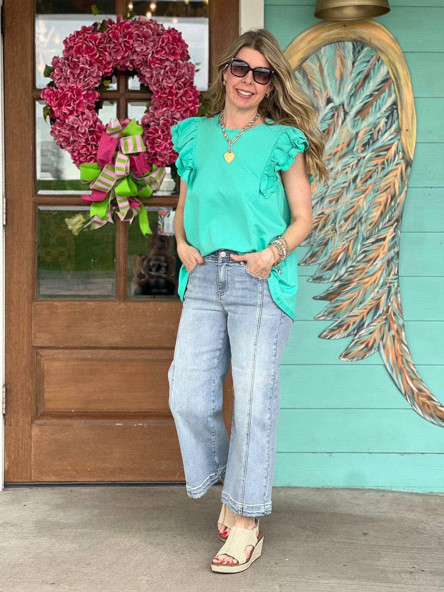 Emerald French Terry Ruffle Top