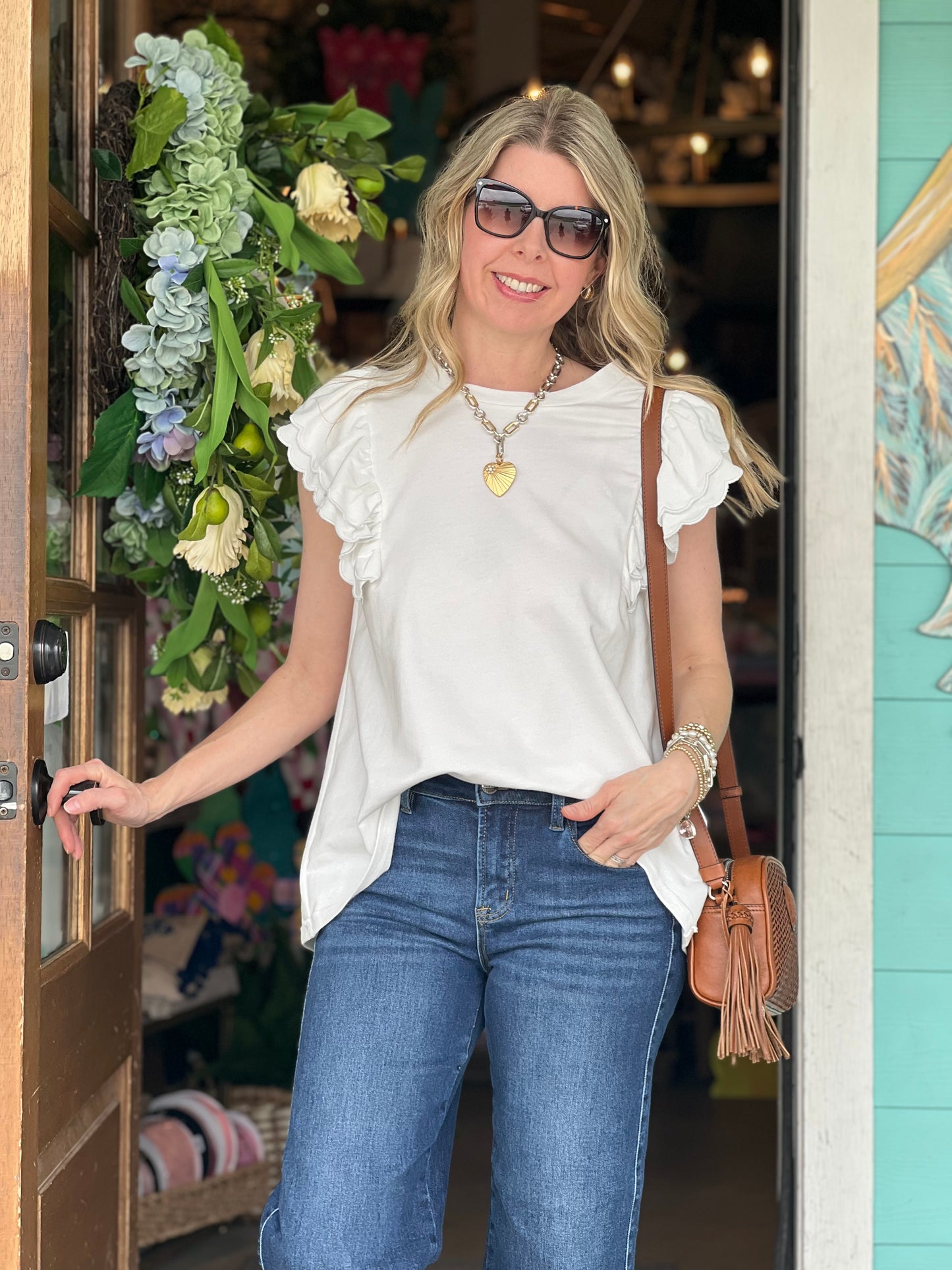 Off White French Terry Ruffle Top