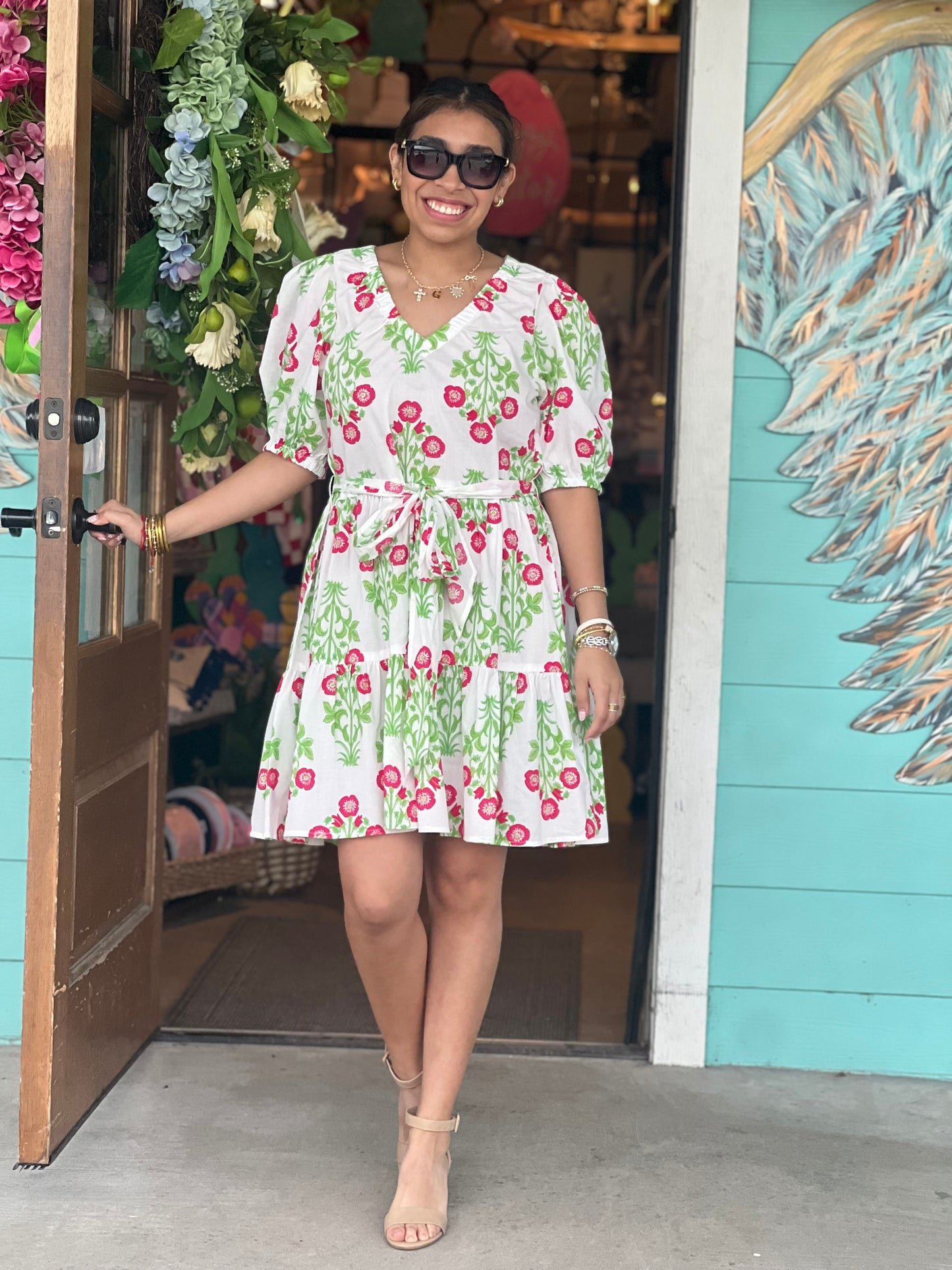 Audra White Print V-Neck Dress