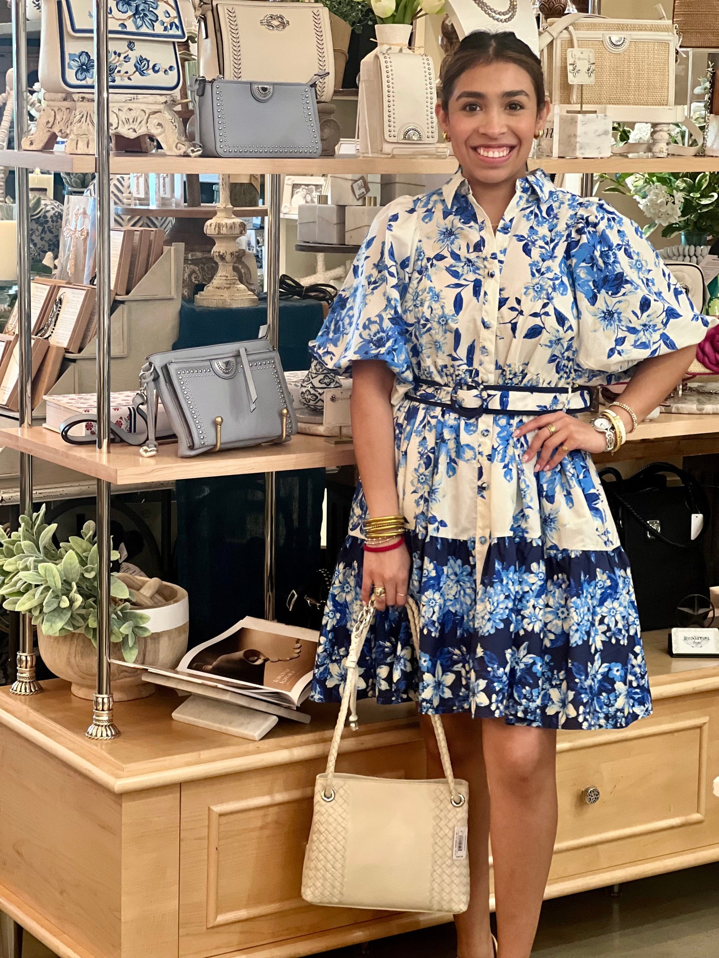 Blue & White Floral Print Dress
