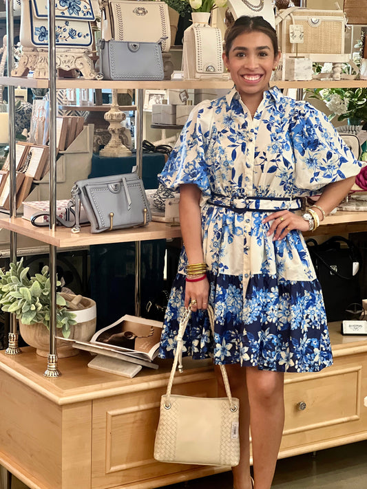 Blue & White Floral Print Dress