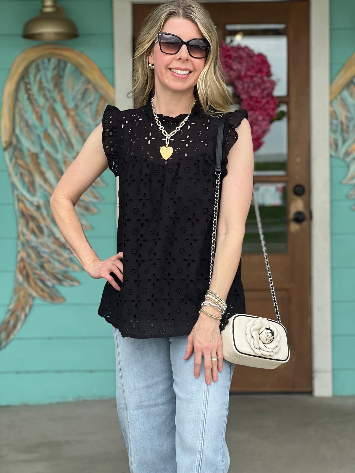 Bianca Black Eyelet Tank