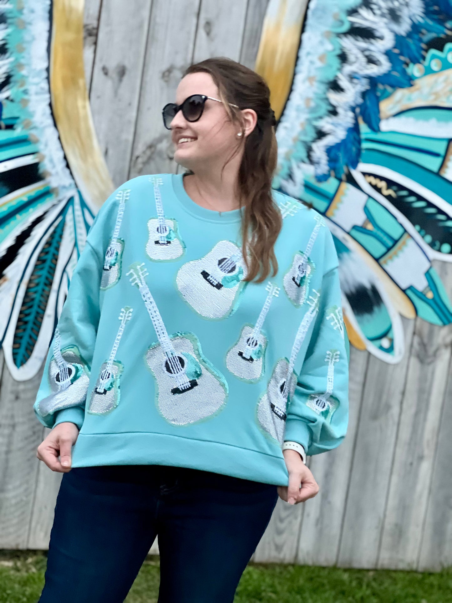 Queen of Sparkles Mint Guitar Sweatshirt