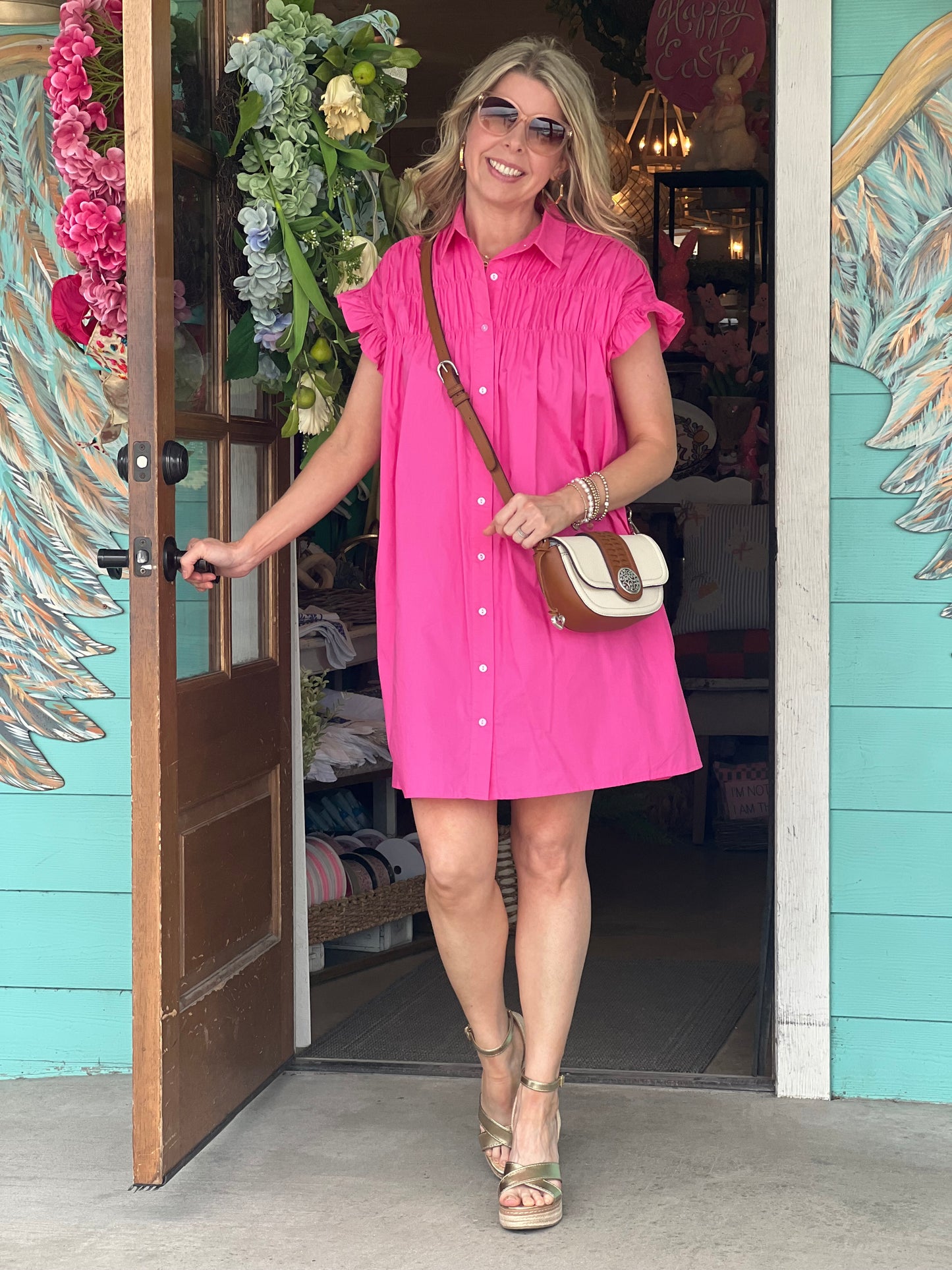 Abigail PINK Woven Button Down Dress