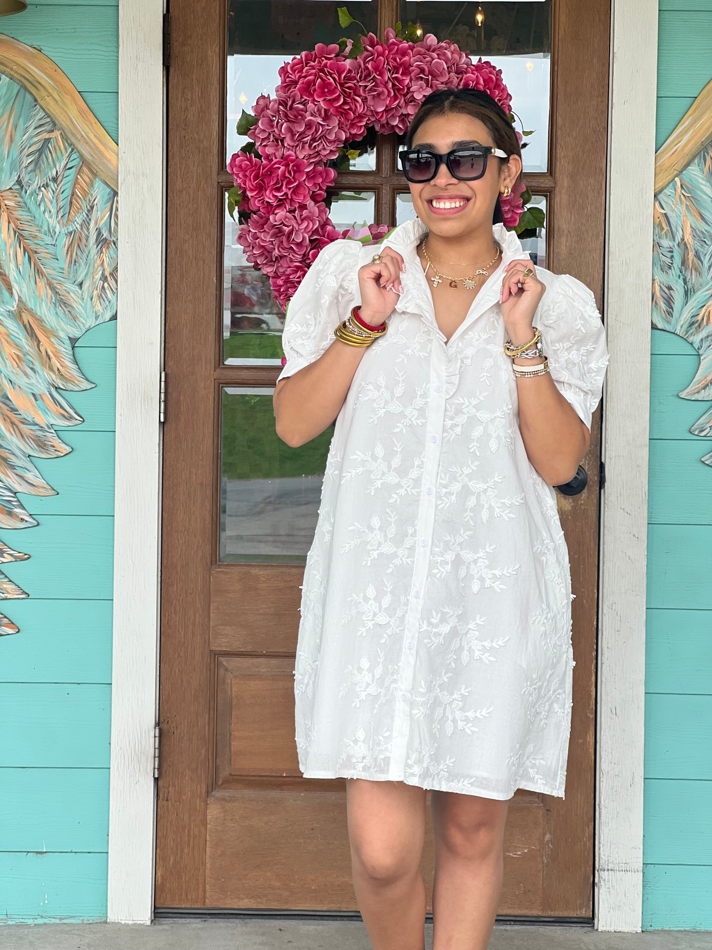 Off White Floral Applique Dress