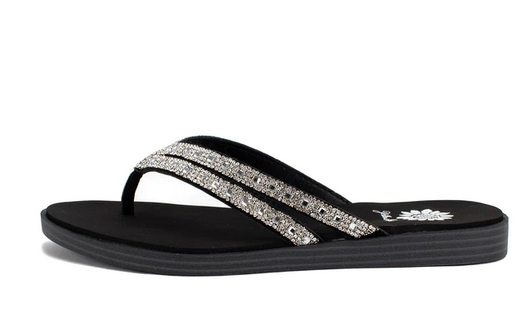 Yellow Box Dalia in Clear Crystal Black Flip Flop