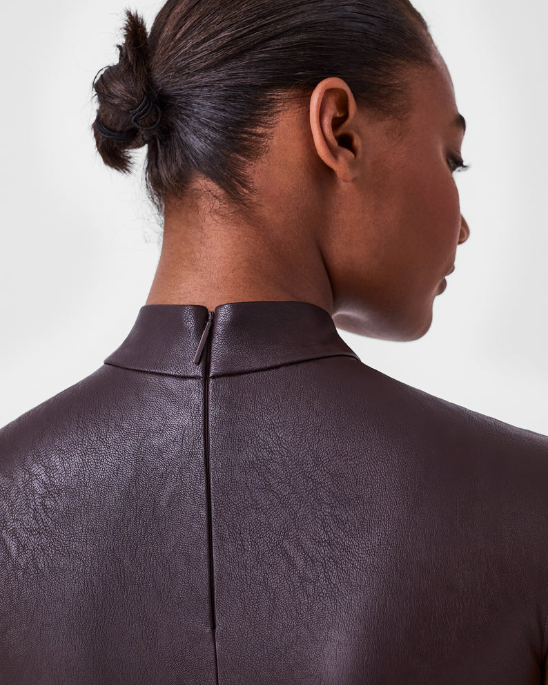 Spanx Chocolate Faux Leather Mock Neck Bodysuit