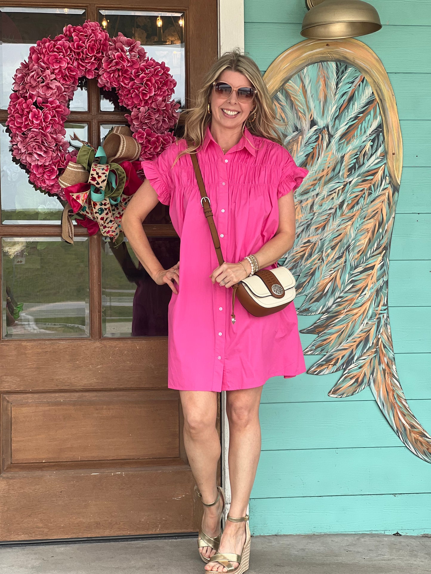Abigail PINK Woven Button Down Dress