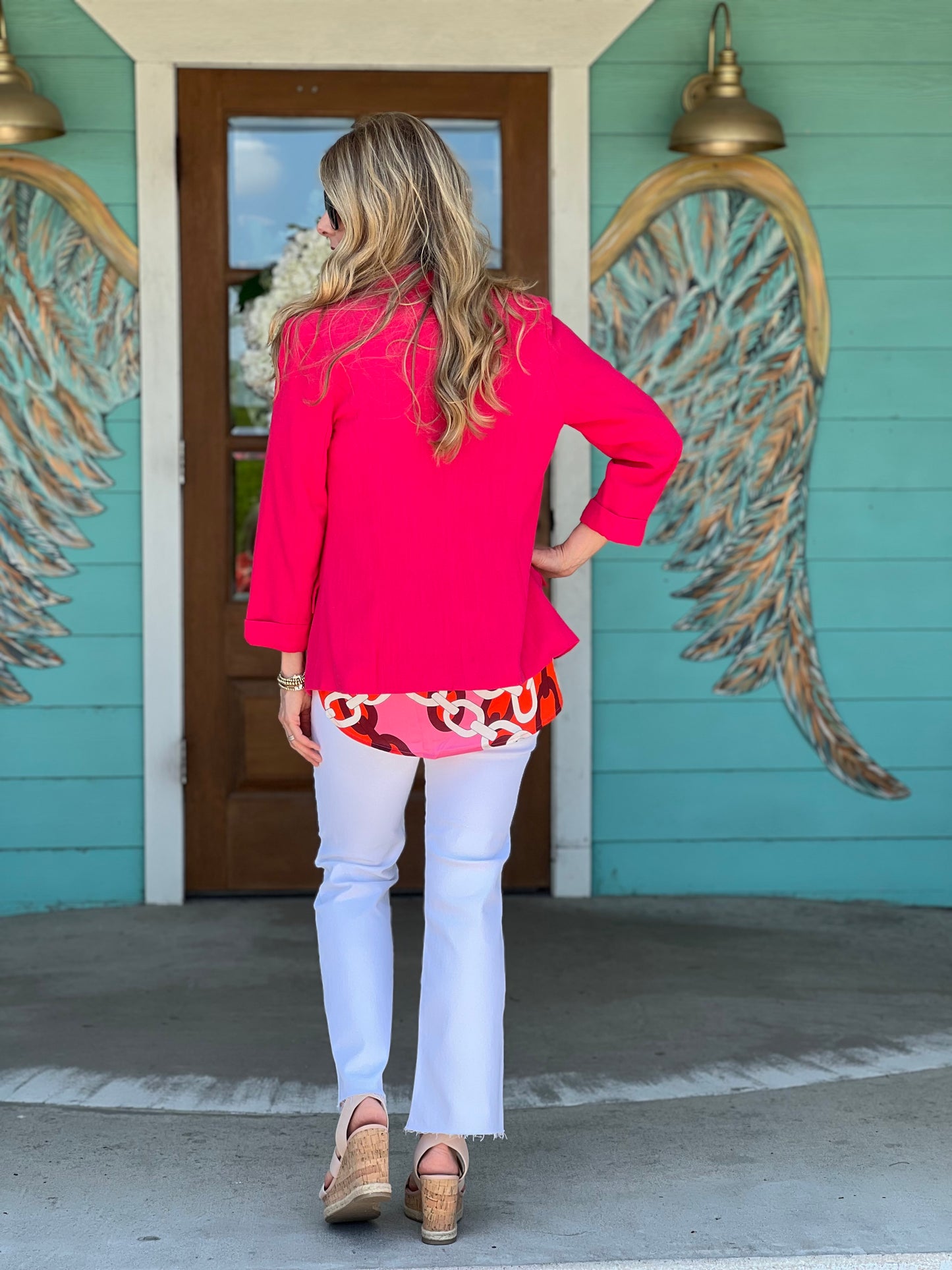 Cherry Linen 3 Quarter Sleeve Blazer