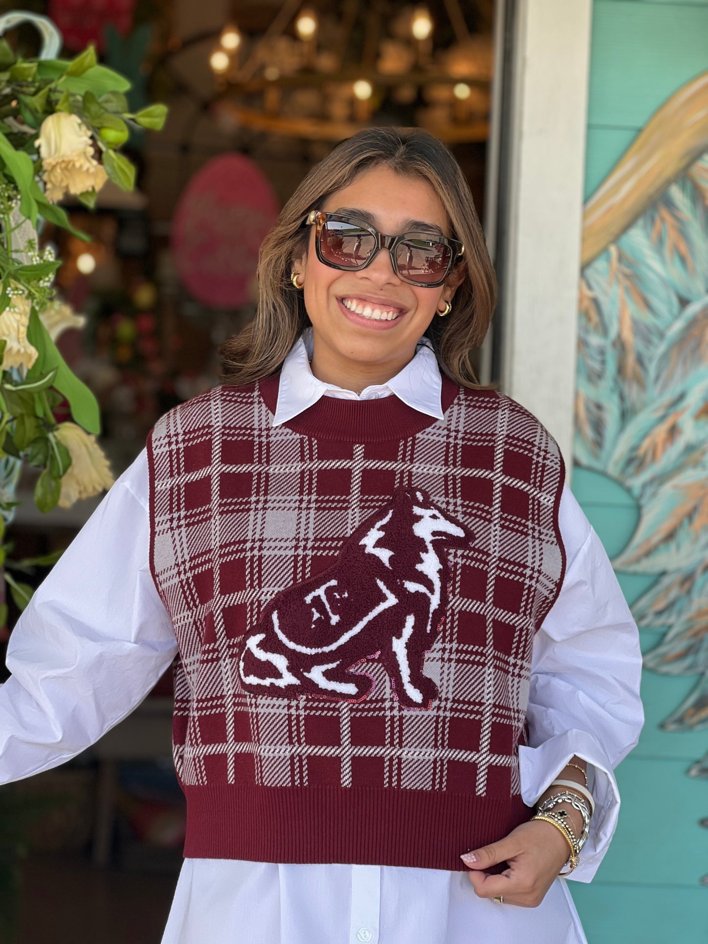 Queen of Sparkles Maroon Plaid A&M Vest