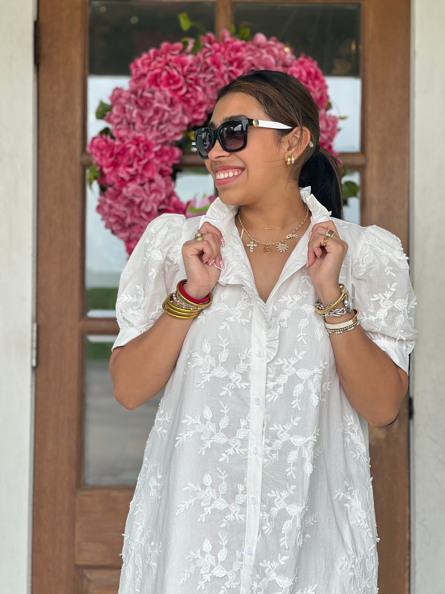 Off White Floral Applique Dress