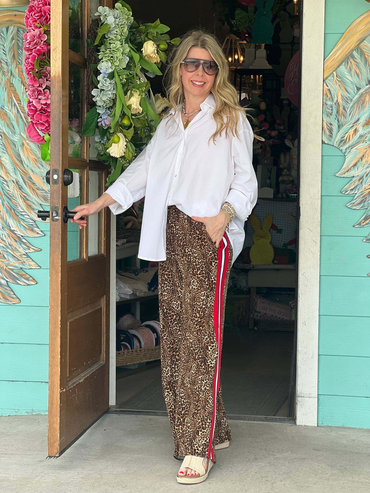 Leopard Contrast Stripe Pants