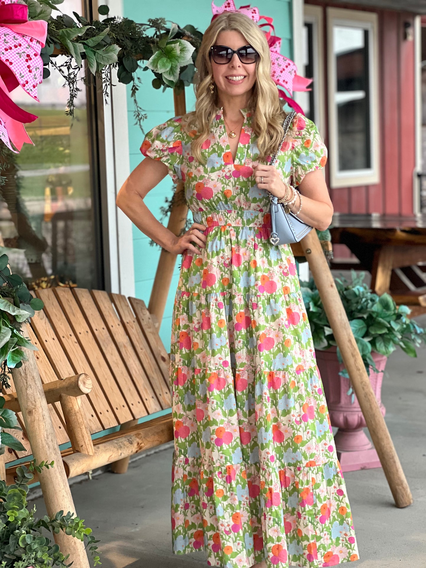 Marigold Print Puff Sleeve Dress