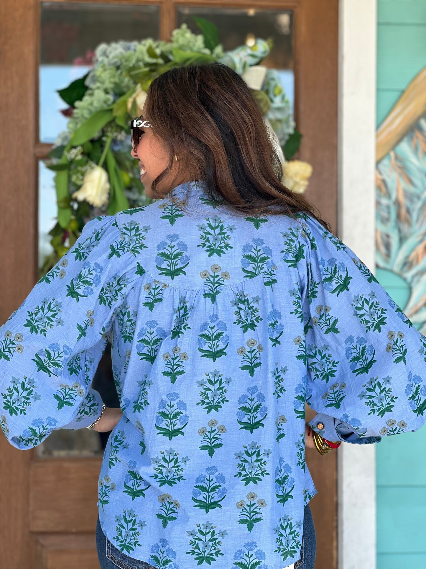Jenna Blue Floral Print Top