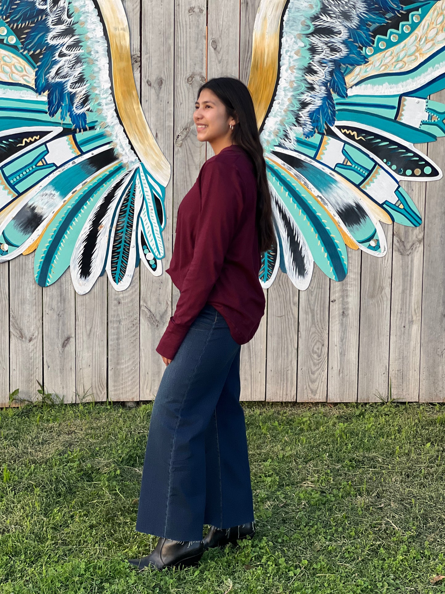 Burgundy BUTTON CLOSURE LONG SLEEVE TOP