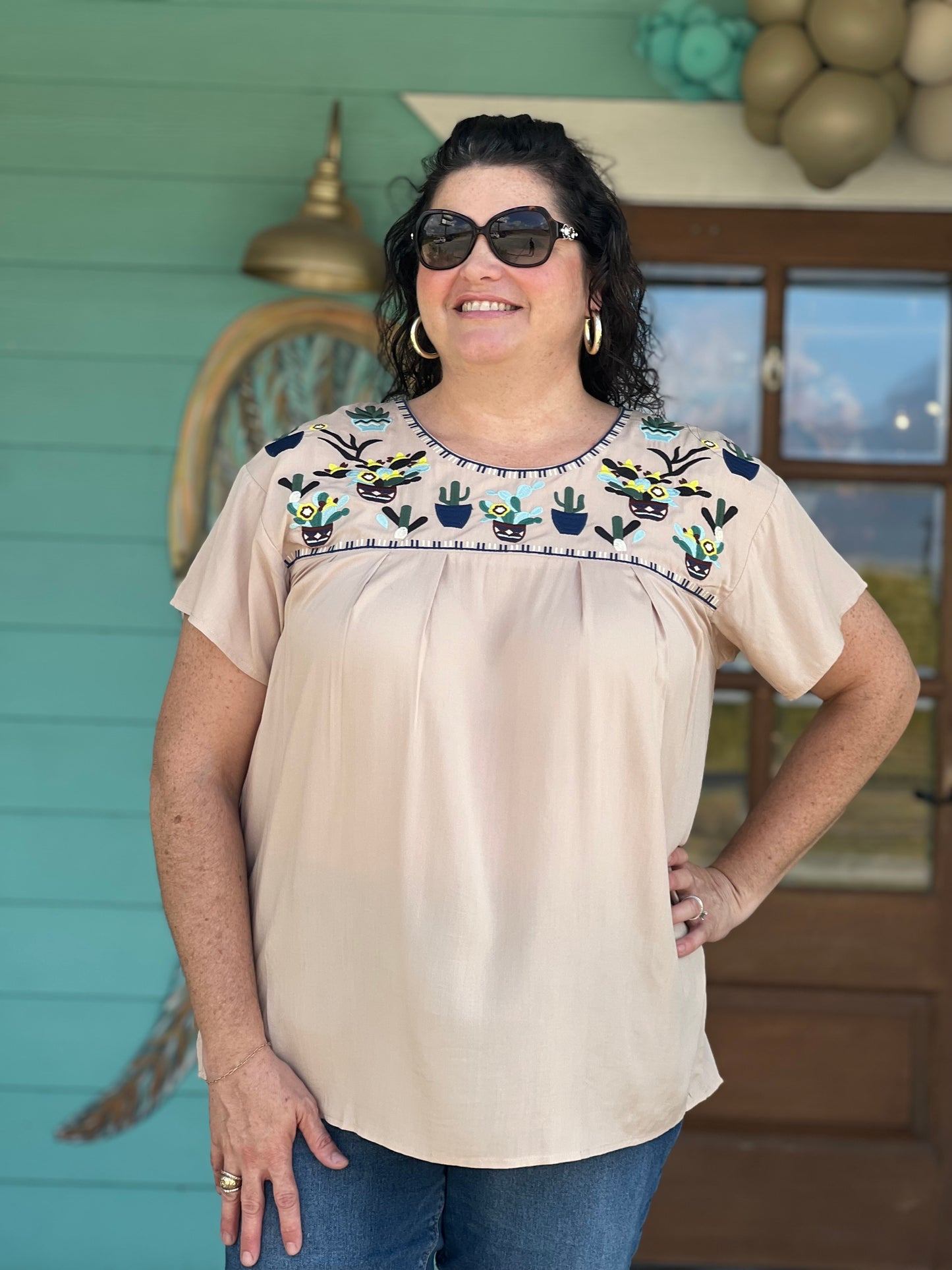 Cream Cactus Carly Embroidered Top