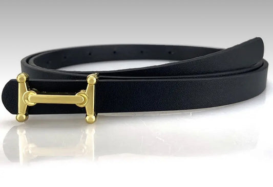 Black Thin Belt Gold Bar Buckle