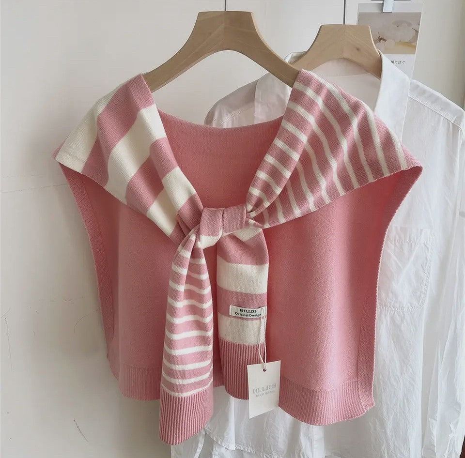 Pink Striped Knit Tie Shawl