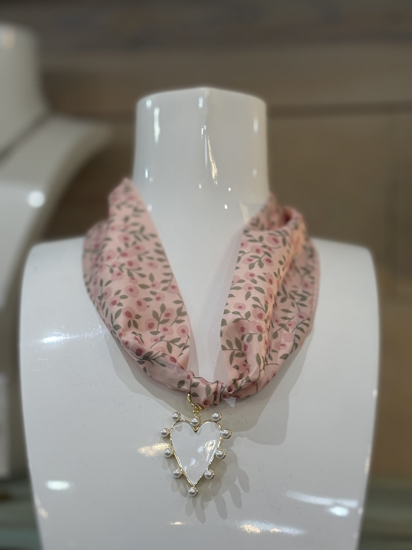Treasure Jewels Scarf Necklace w/Pearly Heart