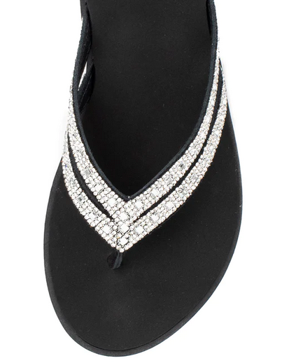Yellow Box Dalia in Clear Crystal Black Flip Flop