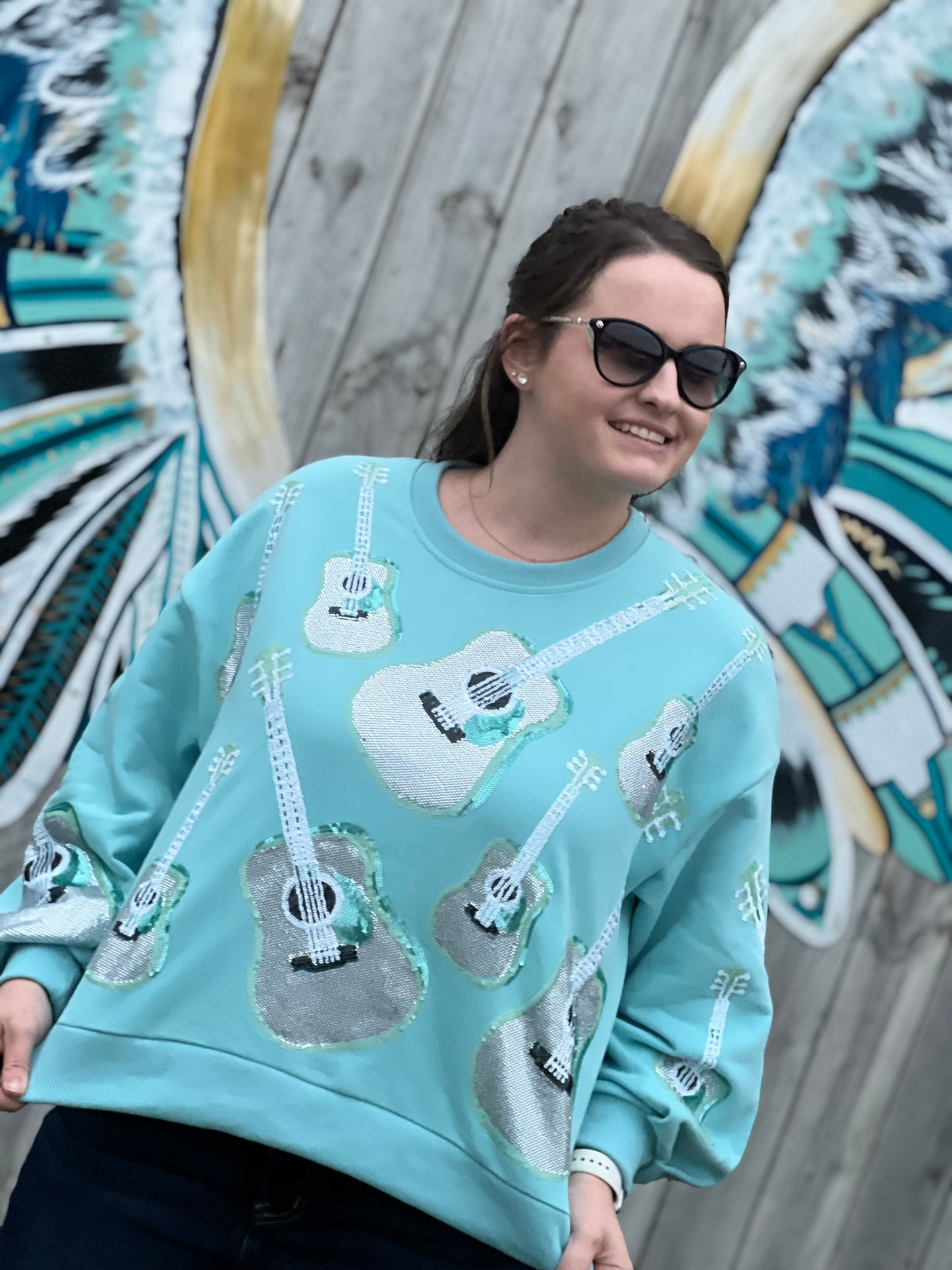 Queen of Sparkles Mint Guitar Sweatshirt