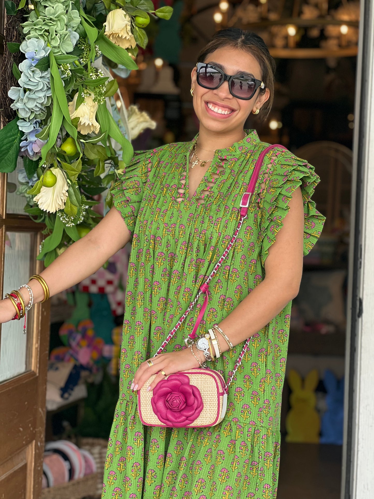 Green Floral Print Collins Dress