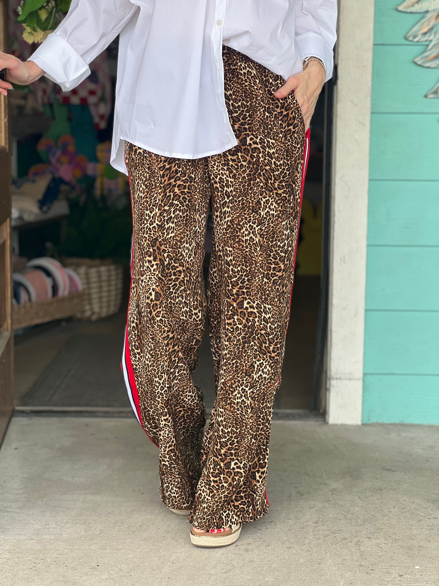 Leopard Contrast Stripe Pants