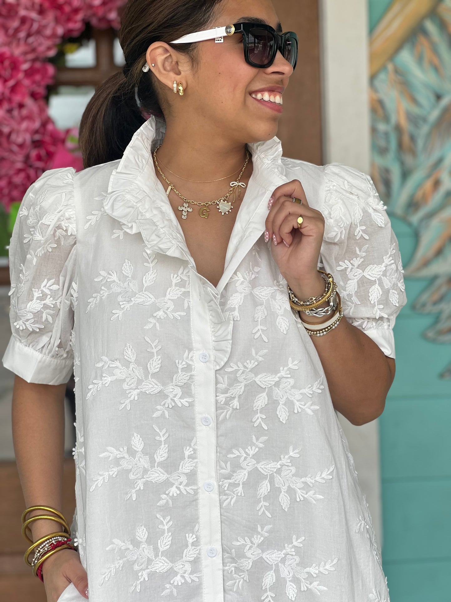 Off White Floral Applique Dress