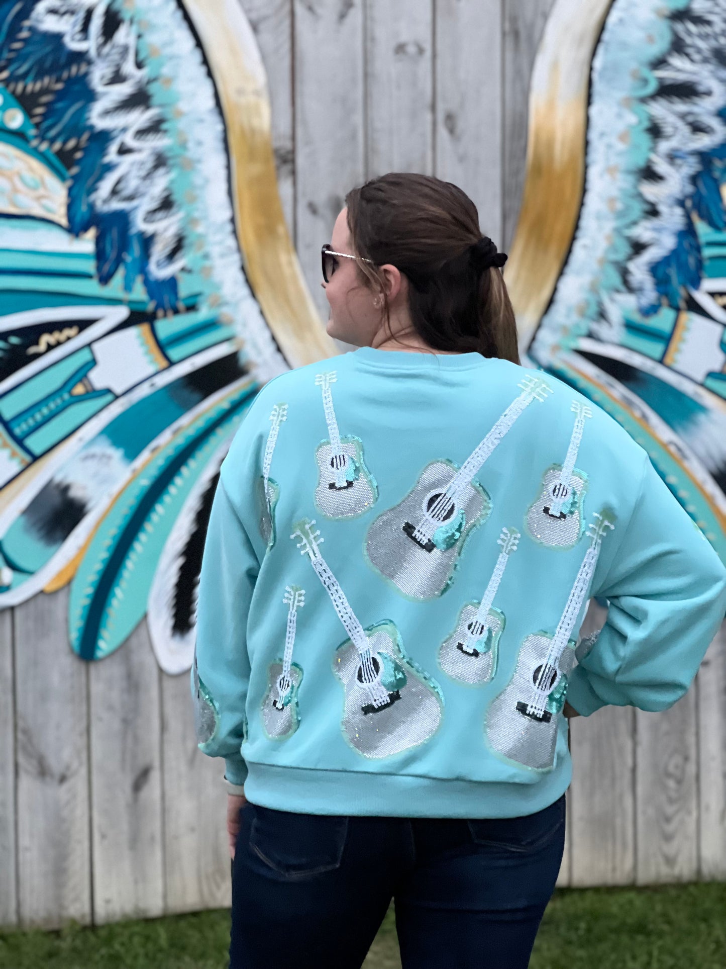 Queen of Sparkles Mint Guitar Sweatshirt