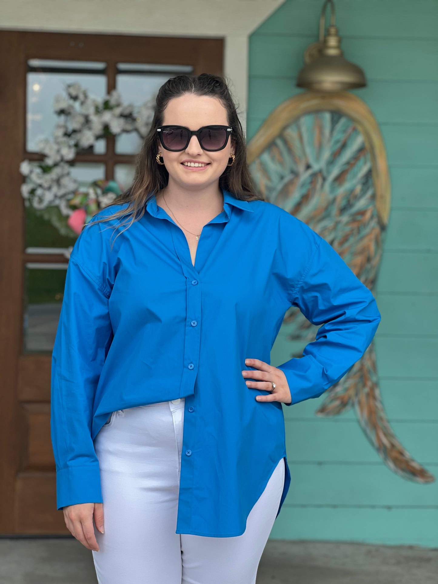 Jewel Blue Oversized Collared Shirt