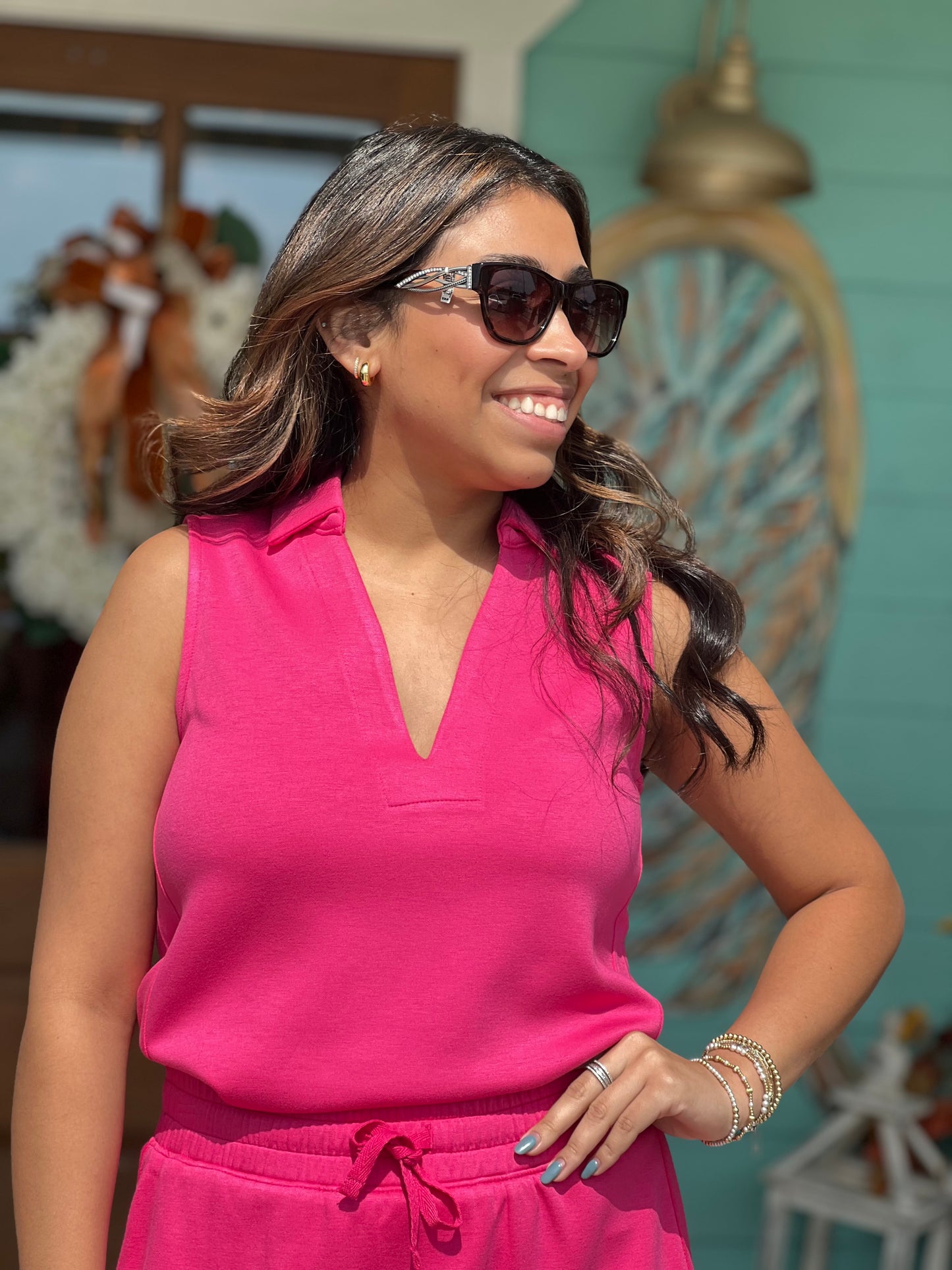Hot Pink Air Polo Tank